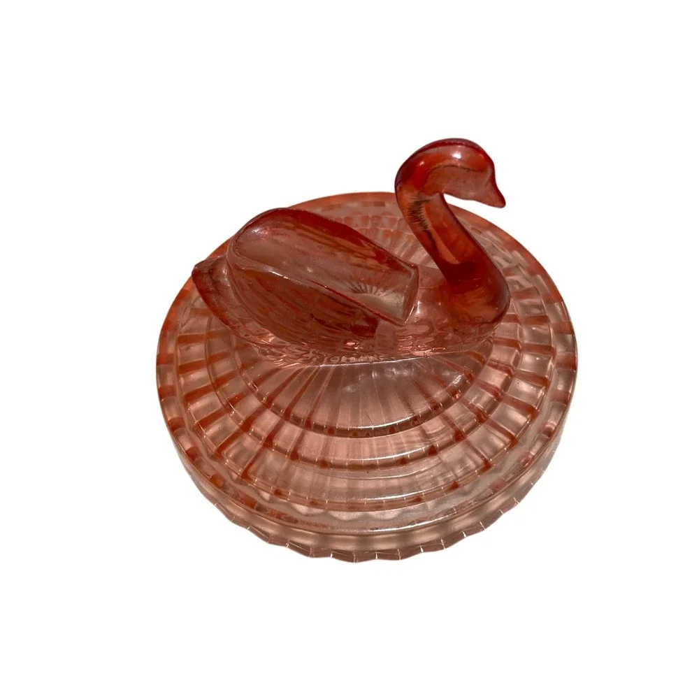 Jeannette‎ Glass Amberina Swan Powder Jar Lid Lipstick Holder Vintage 5